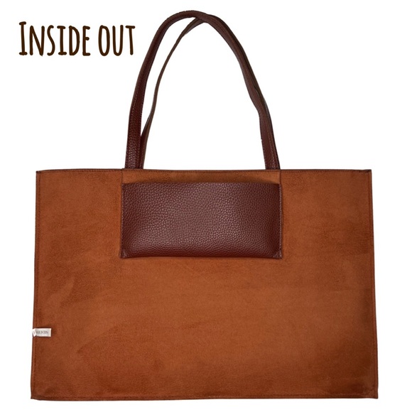 ❌SOLD❌ Vince Camuto Vegan Pebbled Faux Leather Tote Laptop Bag Brown Black - Picture 12 of 17